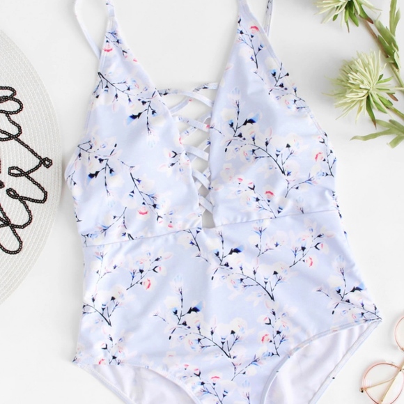calicactus Other - Delicate floral print one piece swimsuit